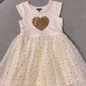 Girls Dress - Ivory & Gold size 6